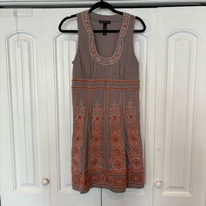 INC International Concepts Tan And Orange Embroidered/Beaded Dress Size Medium‎